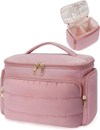 Neceser viaje mujer maquillaje grande rosa con asa