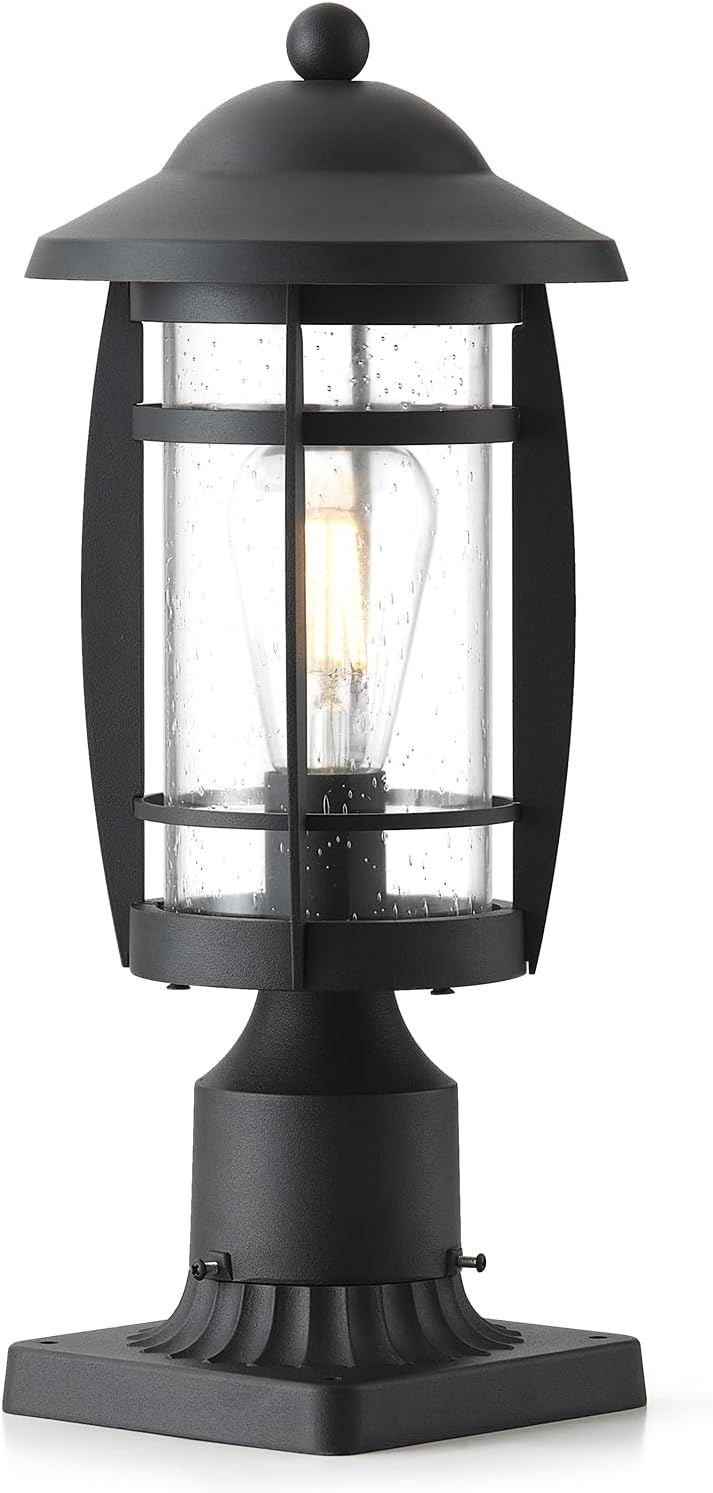 Luz poste exterior negra 14.5pulg impermeable vidrio