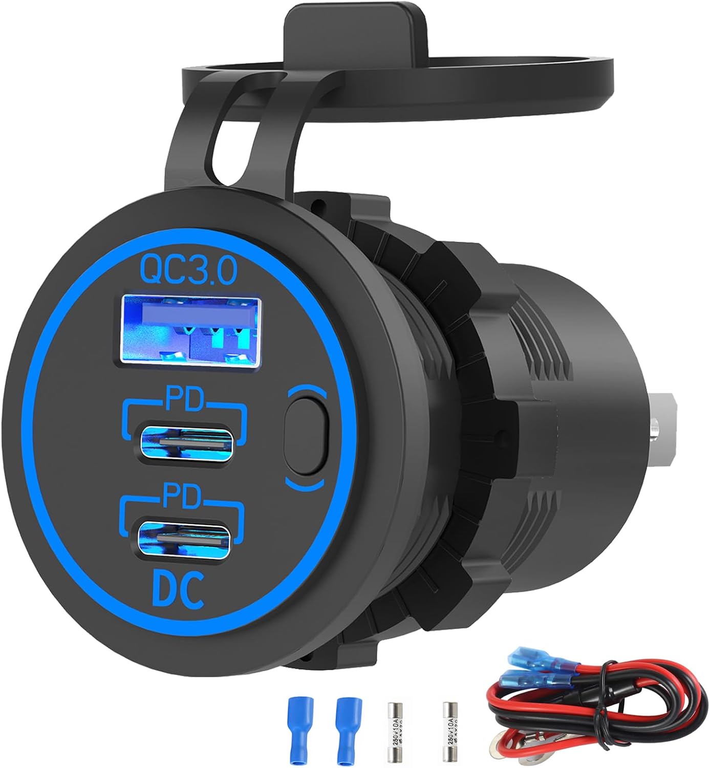 Cargador coche USB C 78 W dual PD 30 W QC3.0 impermeable