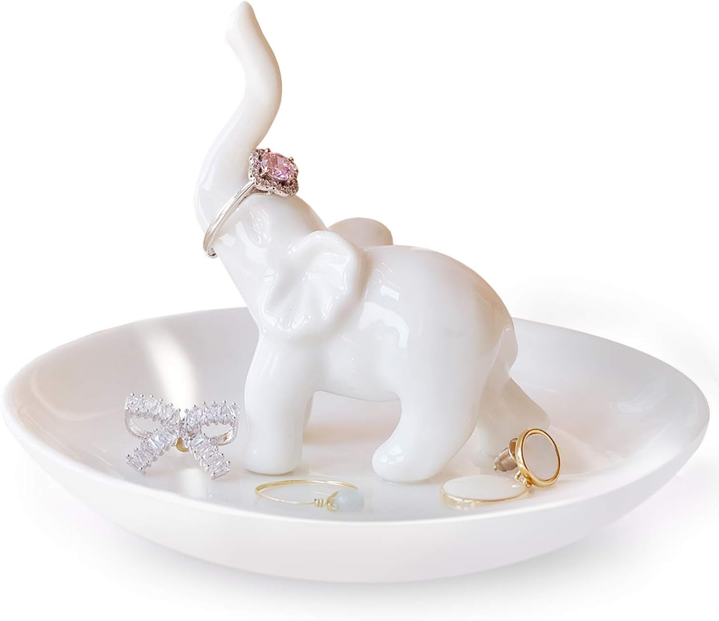 Plato soporte elefante blanco para anillos y joyas