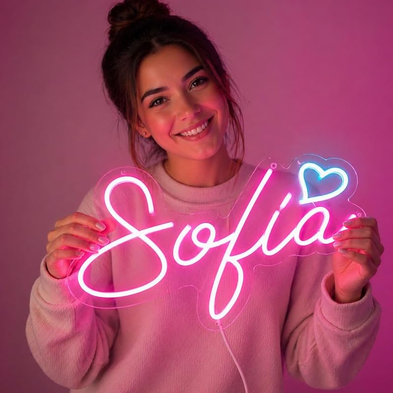 Letrero luz LED rosa y azul dormitorio fiesta