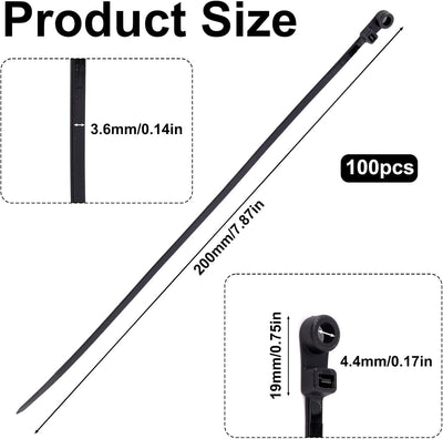 100 Bridas Negras Con Orificio 7.87pulg Universal Para Pared