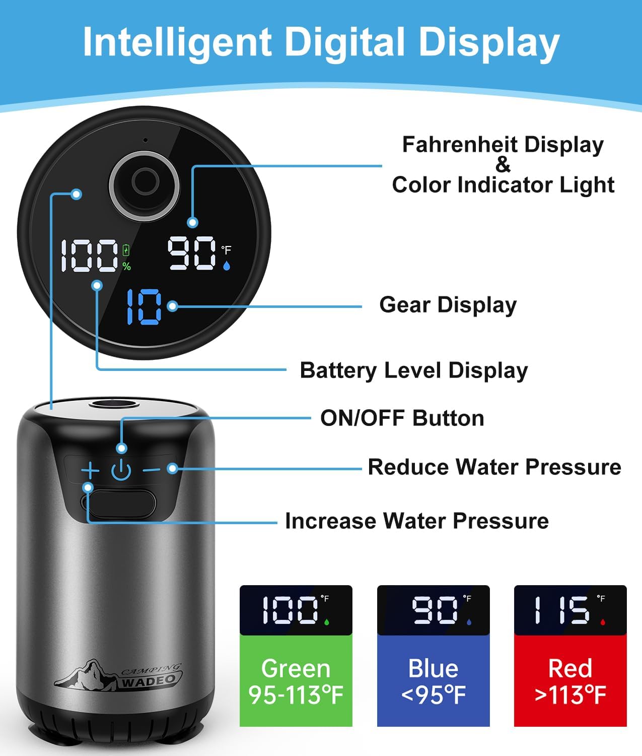 Ducha portátil recargable con pantalla LED 10 modos IPX7
