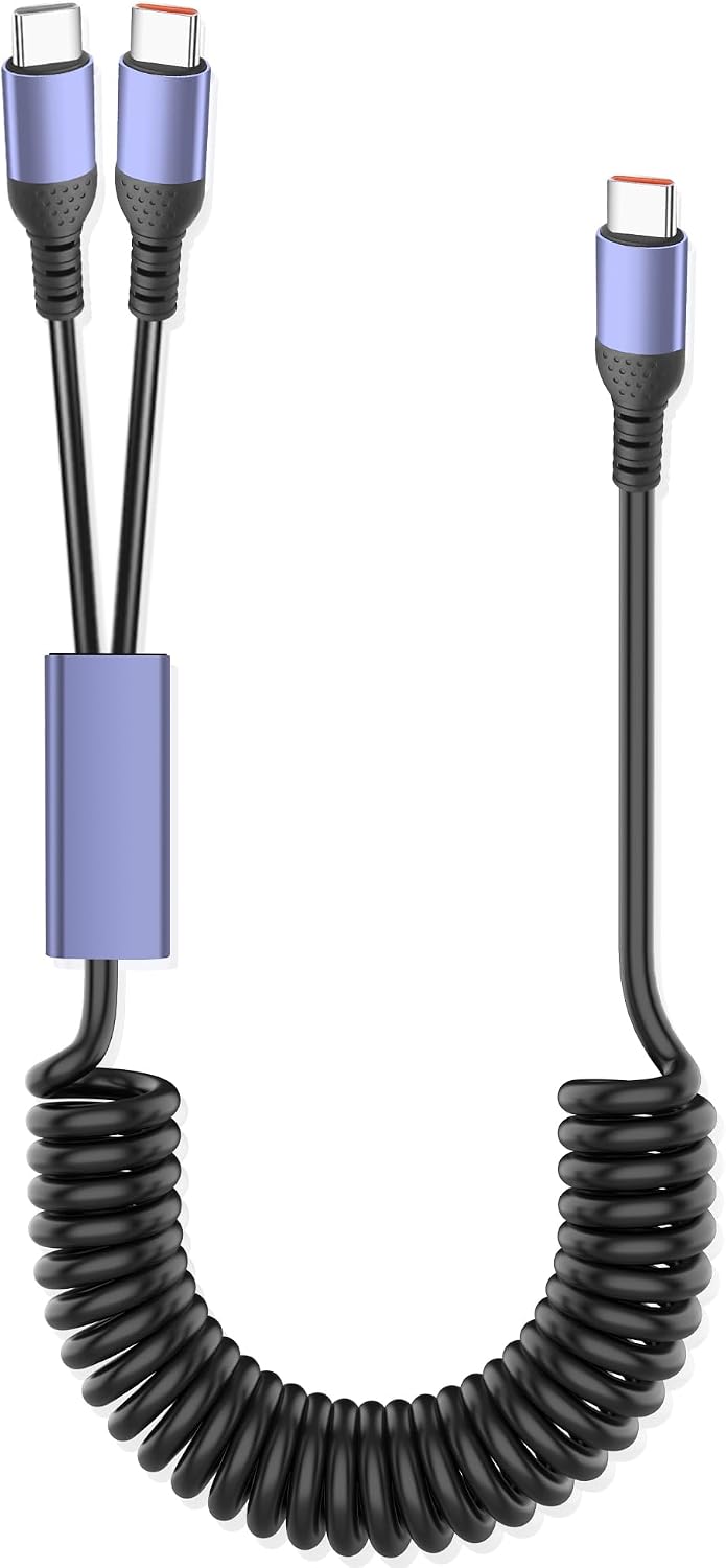 Cable USB C en espiral 4A con 2 puertos carga rápida