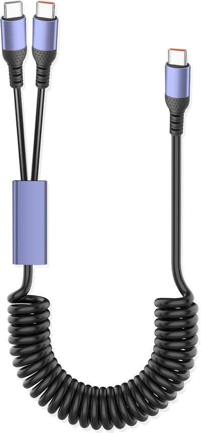 Cable USB C en espiral 4A con 2 puertos carga rápida