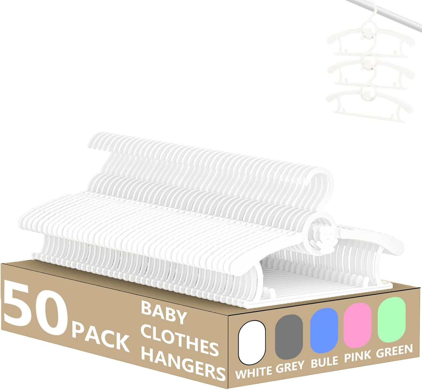 Perchas bebé plástico blancas 50pzas 11-14 ajustables