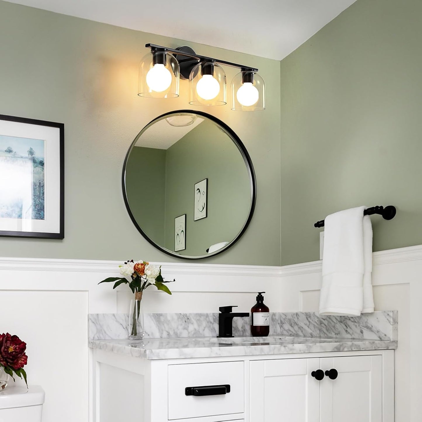Accesorios iluminación baño 23.3pulg negro mate vidrio