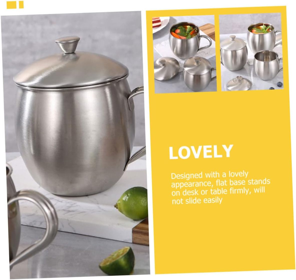 Taza leche acero inox 3.74x3.54pulg mango ergonómico