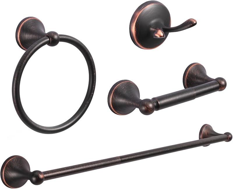 Set 4 Pzas Accesorios Baño Bronce Toallero Gancho Bata
