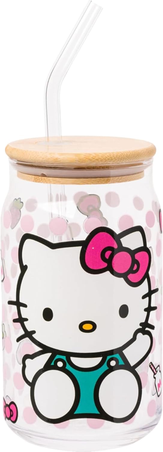 Vaso Hello Kitty vidrio con lazo leche fresa 16oz