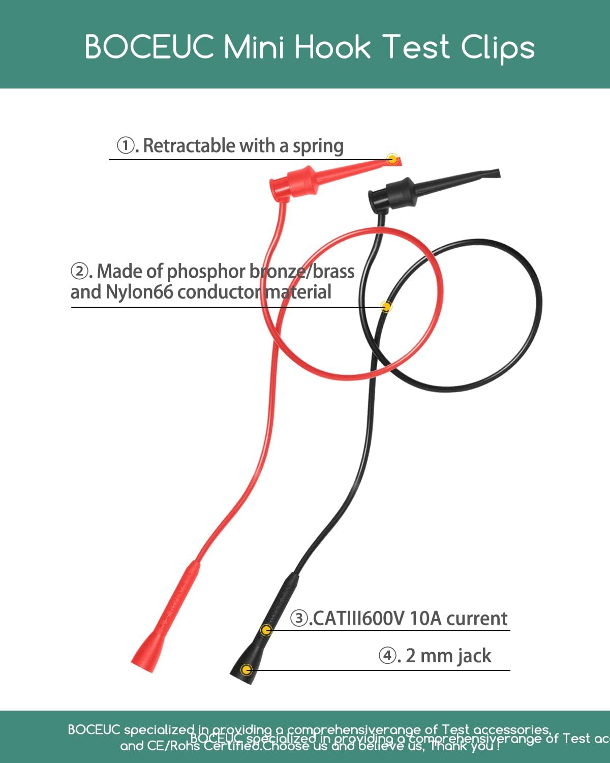 Mini clip gancho conector 0.079pulg para sonda multímetro