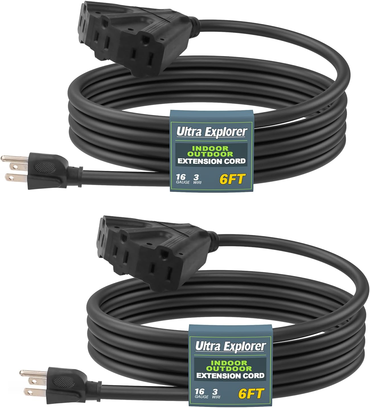 2 Cables Extensión Exterior 6ft 3 Tomas Negro SJTW 16/3