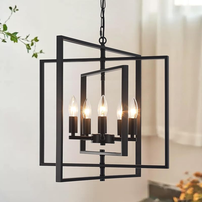 Candelabro negro 5 luces colgante rústico geométrico