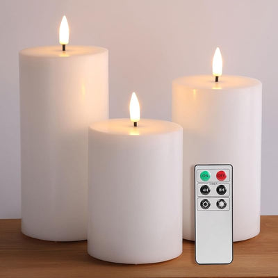 Velas pilar LED parpadeantes batería control remoto set 3