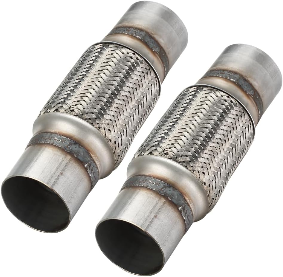 2 Pzas Tubo Escape Acero Inox 2.5x6'' Doble Trenzado 10''