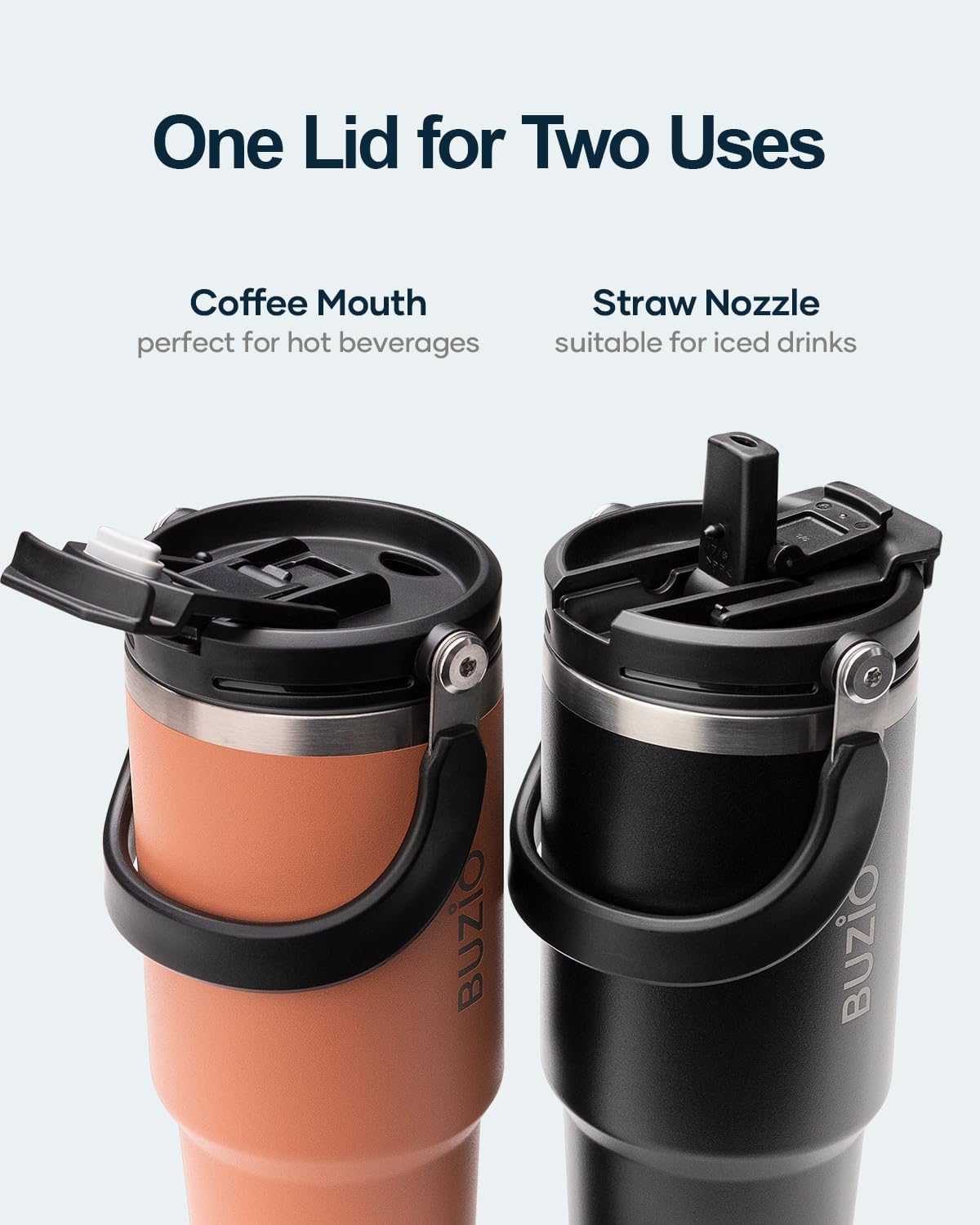 Vaso térmico acero inox 40oz con asa tapa 2en1 popote