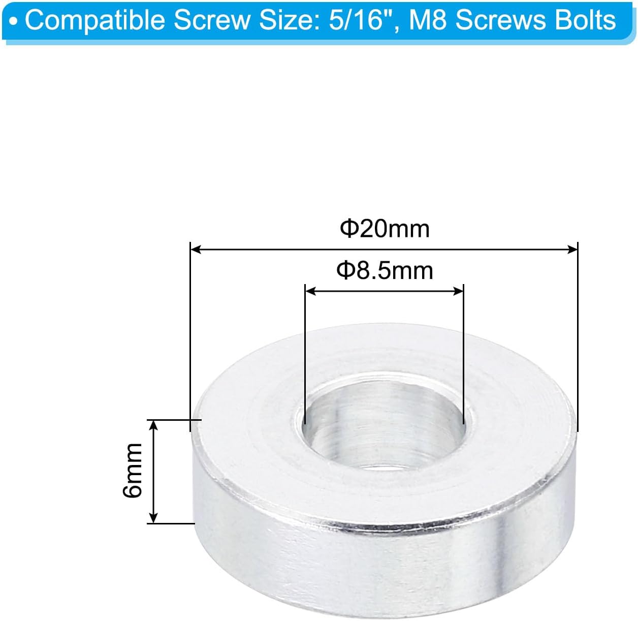 Espaciador aluminio M8 10 Pzas 0.34x0.79pulg