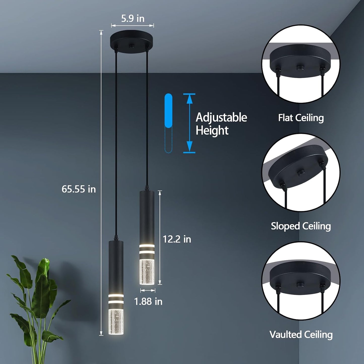 Luces colgantes cocina cristal LED 12W sala dormitorio