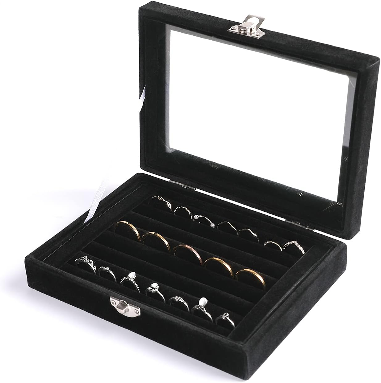 Bandeja terciopelo anillos 7 ranuras con tapa