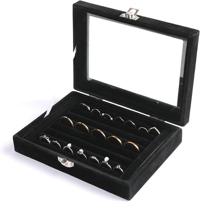 Bandeja terciopelo anillos 7 ranuras con tapa