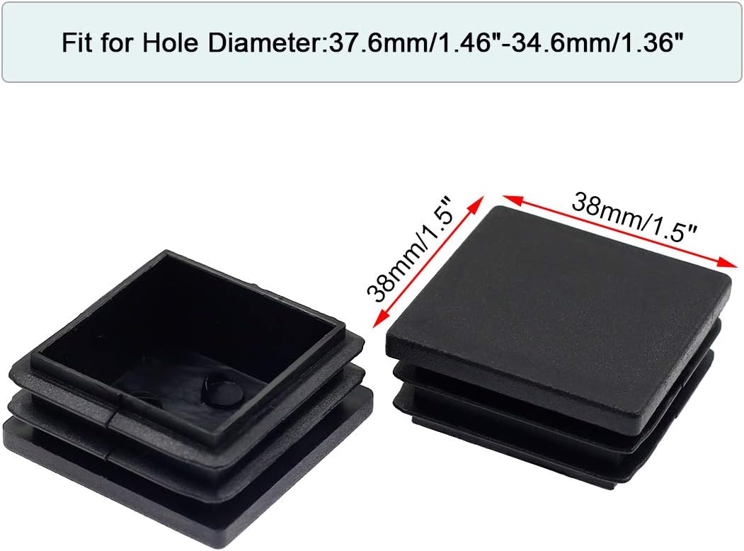 24 Tapones Plástico Cuadrado 1.496pulg Negro