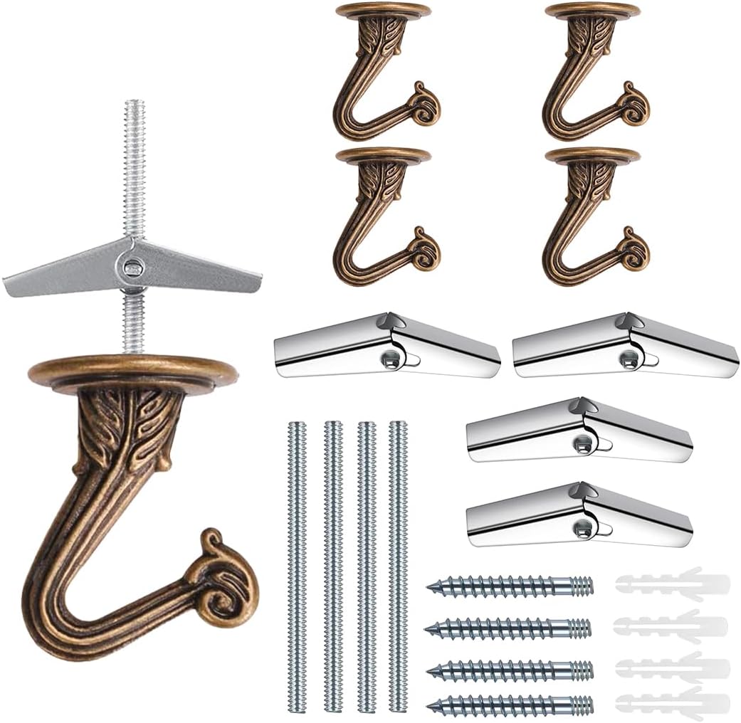 4 Set Ganchos Techo Latón Antiguo con Accesorios