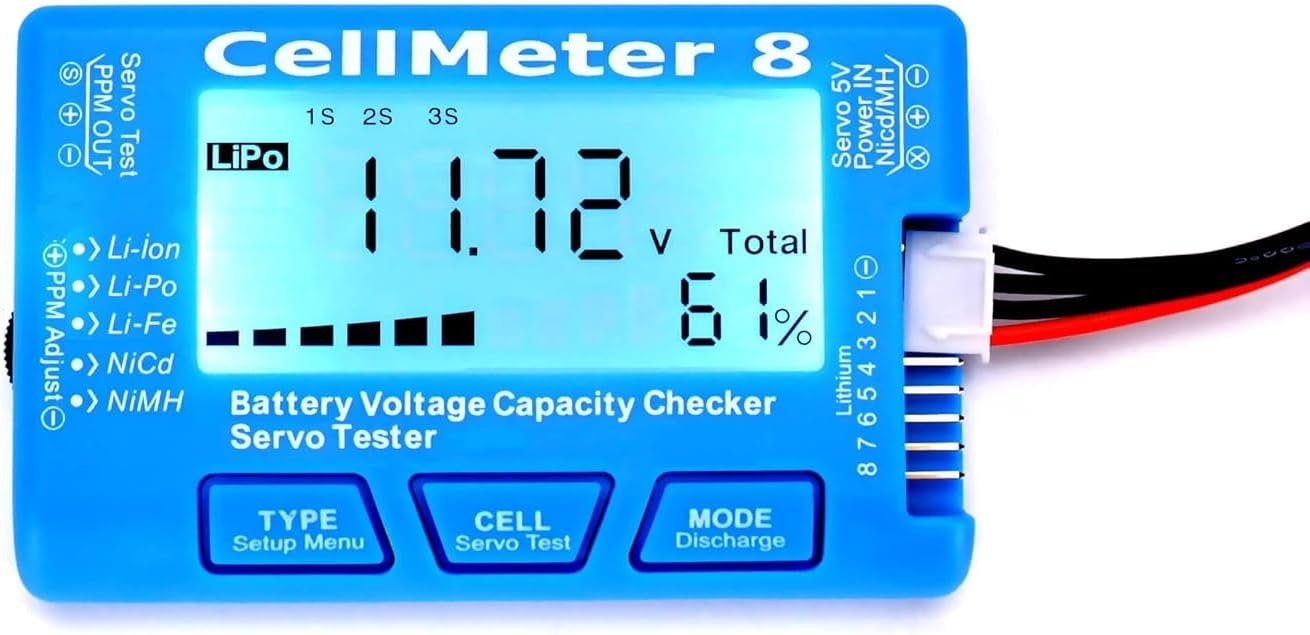 Medidor celdas 8 en 1 para baterías LiPo Li-ion NiMH