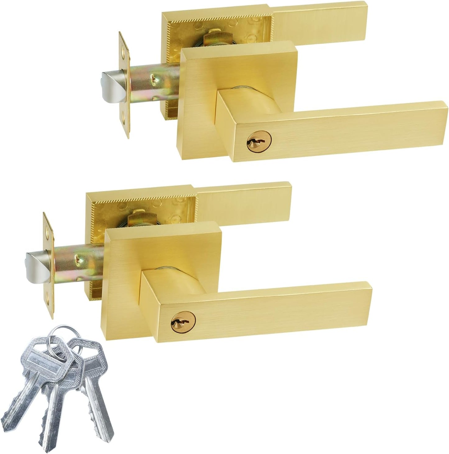 2 Cerraduras Puerta Manija Palanca Dorada Reversible