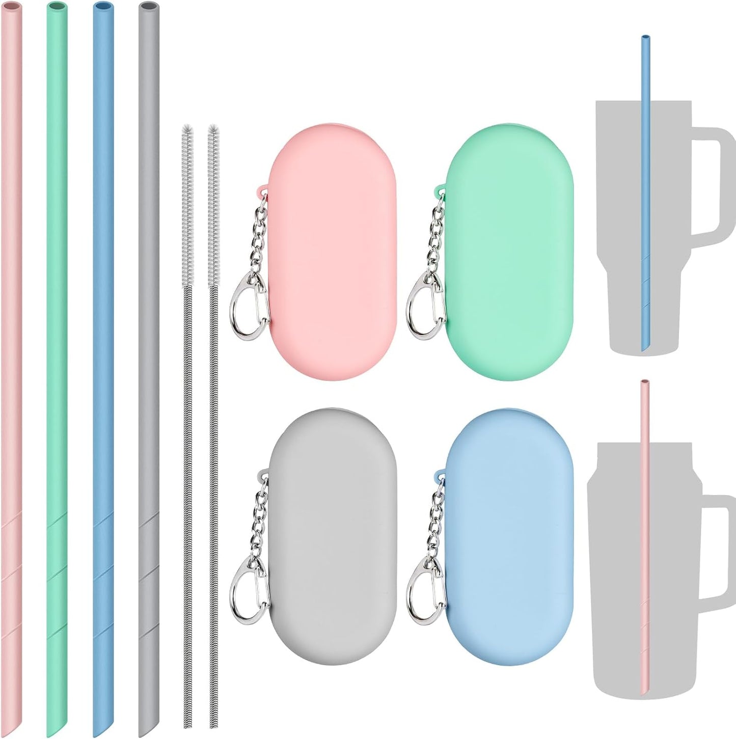 4 Popotes Silicona Reutilizables 14pulg Viaje Sin BPA