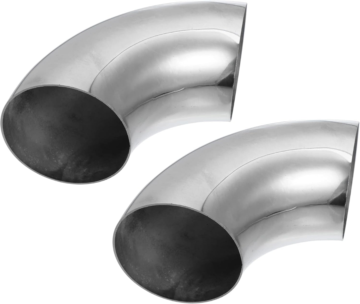 2 Pzas Codo 3.5" Acero Inox 90 Grados Tono Plata