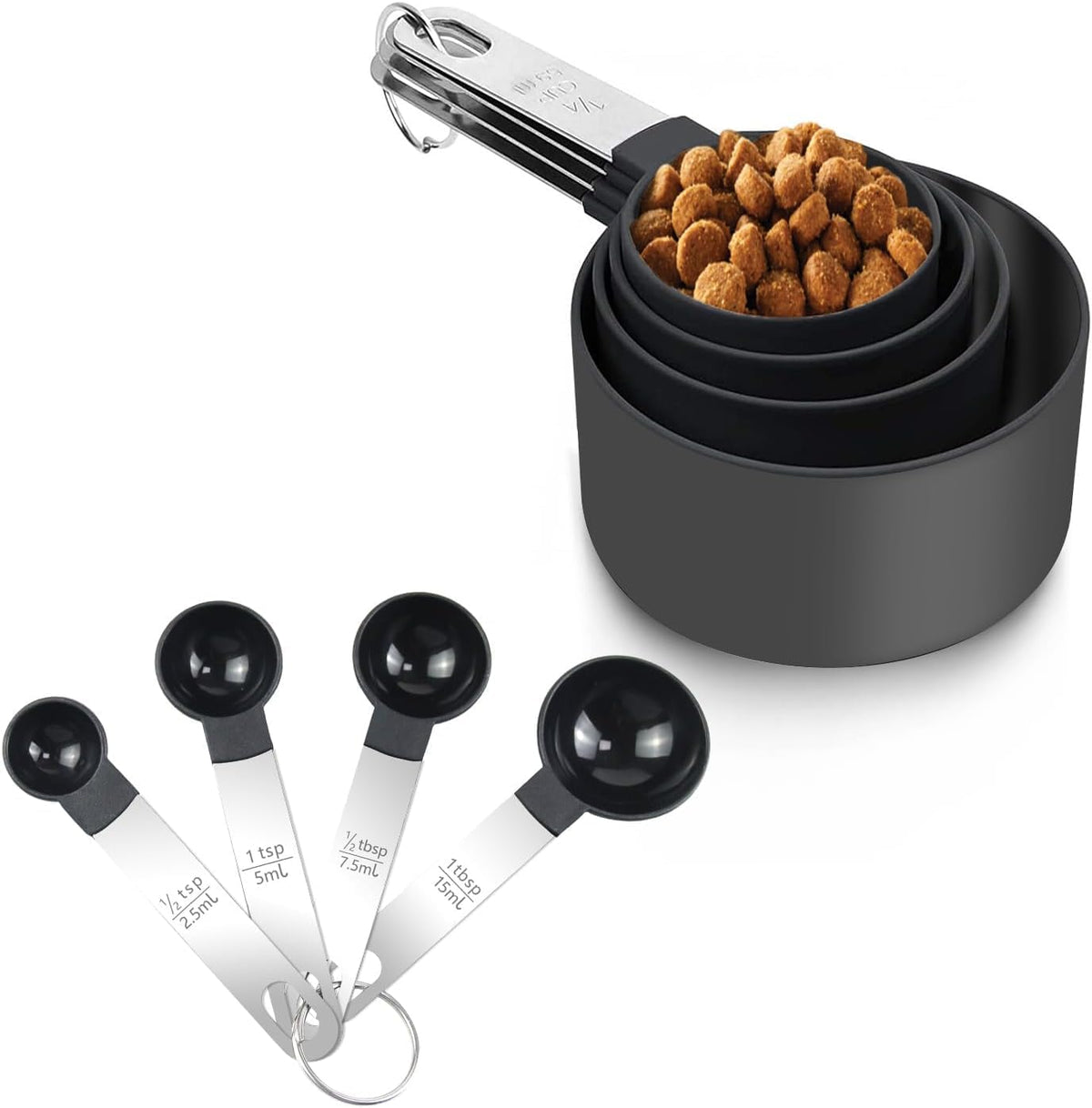 Set 8 Pzas Tazas y Cucharas Medidoras Plástico Acero Inox
