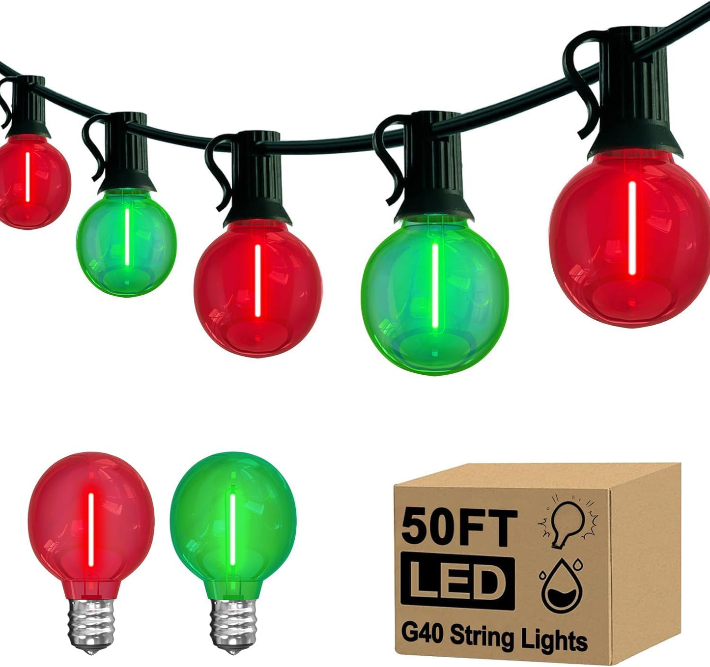 Cadena luces LED G40 Navidad 50ft 27 bombillas rojo verde
