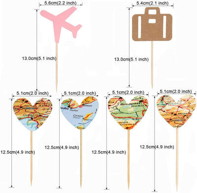 24 Pzas Decoración Cupcakes Mapa Avión Corazón Rosa Caja Viaje