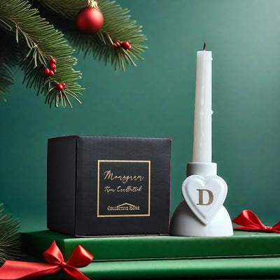 Portavelas corazón cerámica monograma regalo sofisticado