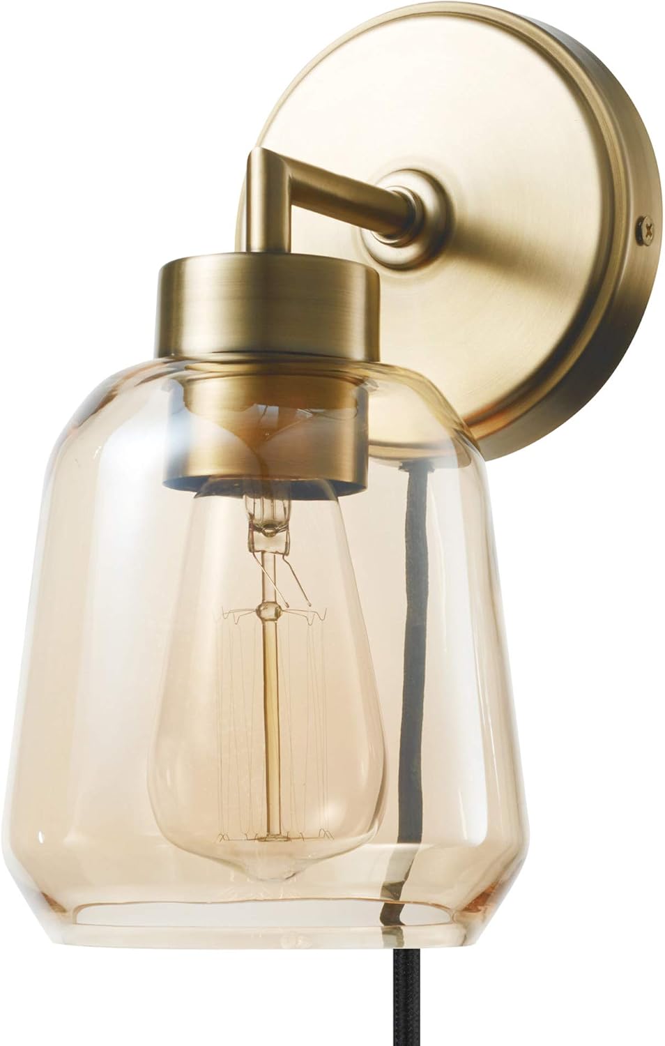 Lámpara pared 1 luz latón mate pantalla vidrio ámbar