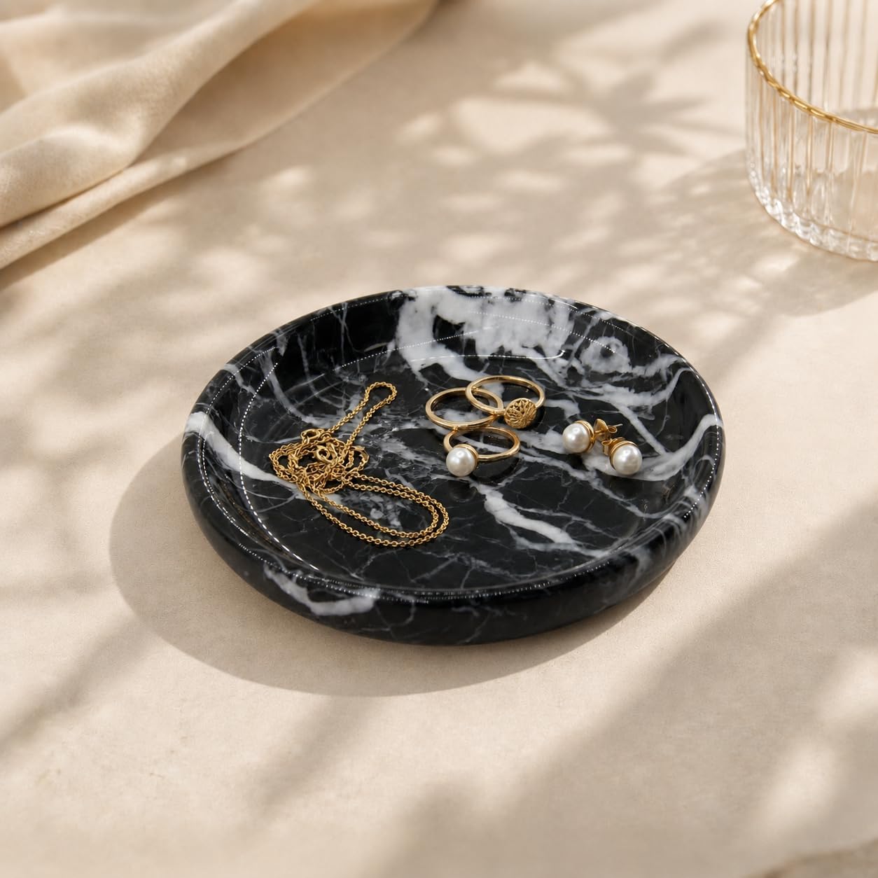 Bandeja mármol joyería soporte llave plato decorativo negro