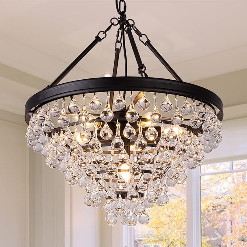 Candelabro moderno cristal 6 luces negro para comedor y sala