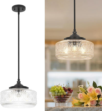 Lámpara colgante 3 luces pantalla cristal grabado cocina comedor