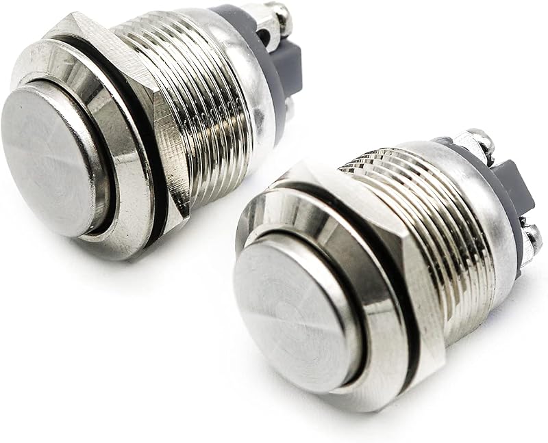 2 Interruptores Momentáneos Acero Inox 250V 5A para Bocina Auto