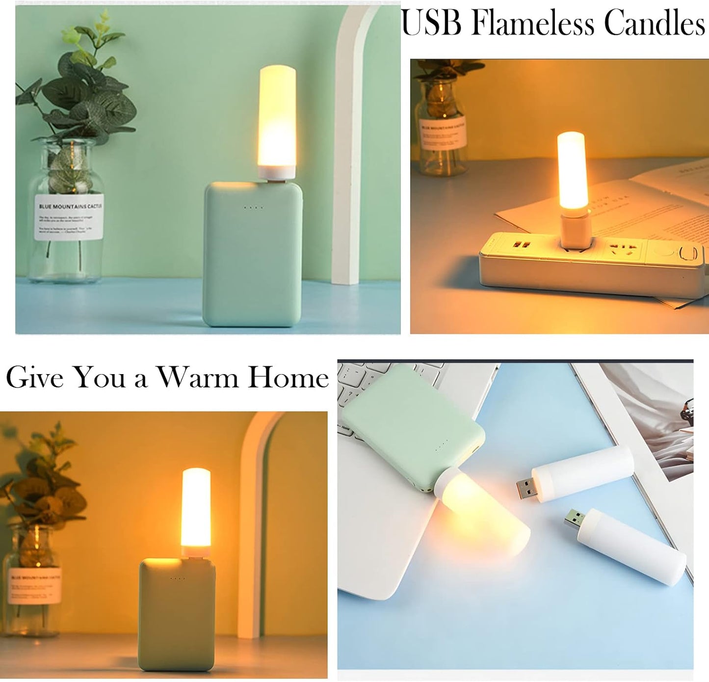 Luz LED USB efecto llama velas parpadeantes pack 6