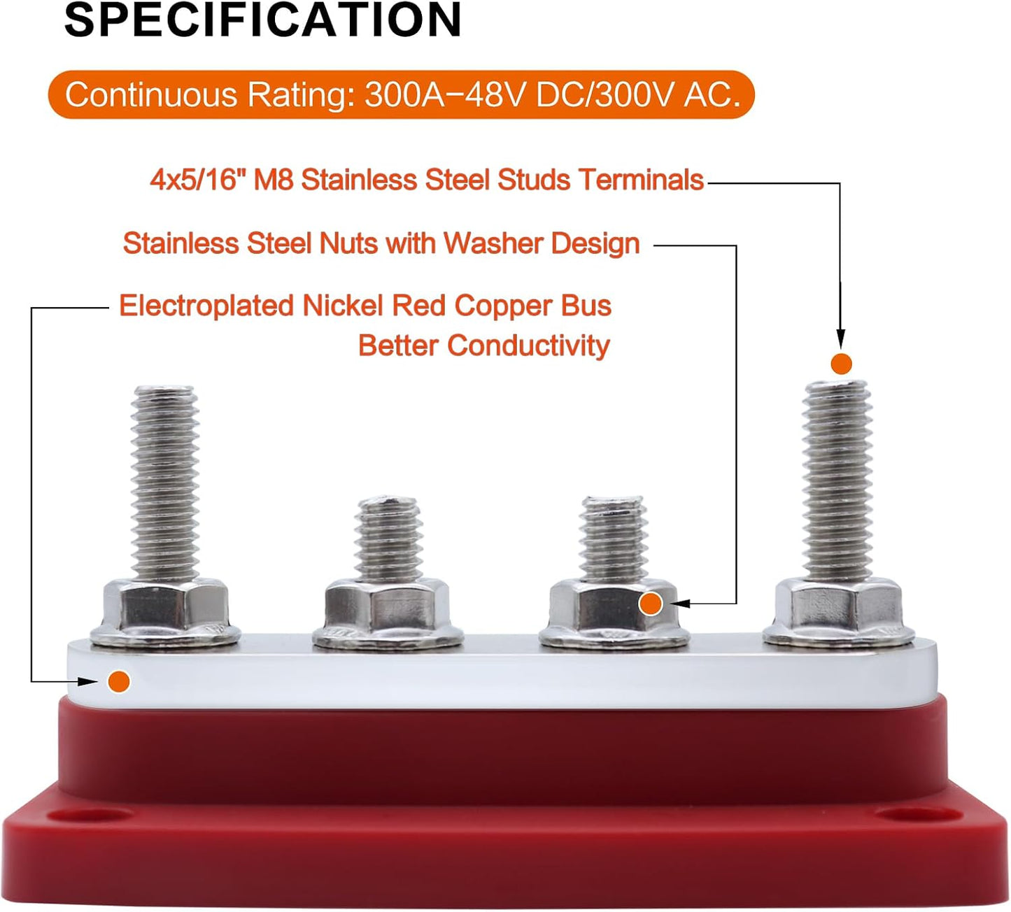 Bloque distribución eléctrico negativo 4 tornillos M8