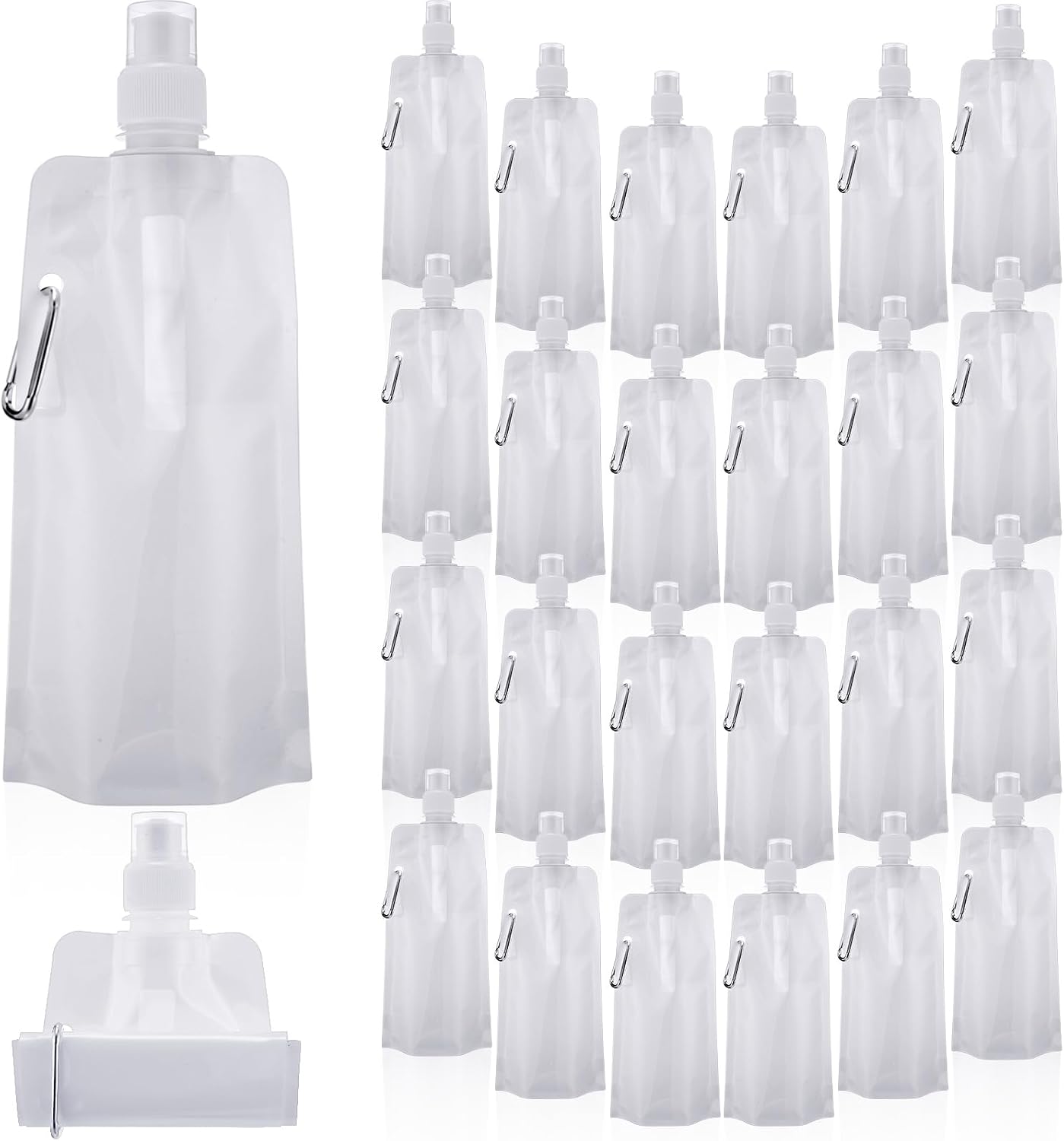 24 Pzas Botellas Agua Plegables 16oz Mosquetón Reutilizables