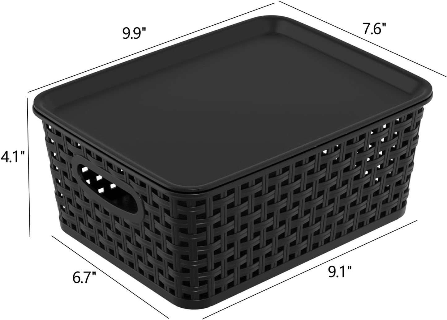 6 Pzas Cestas Plástico con Tapa Negro