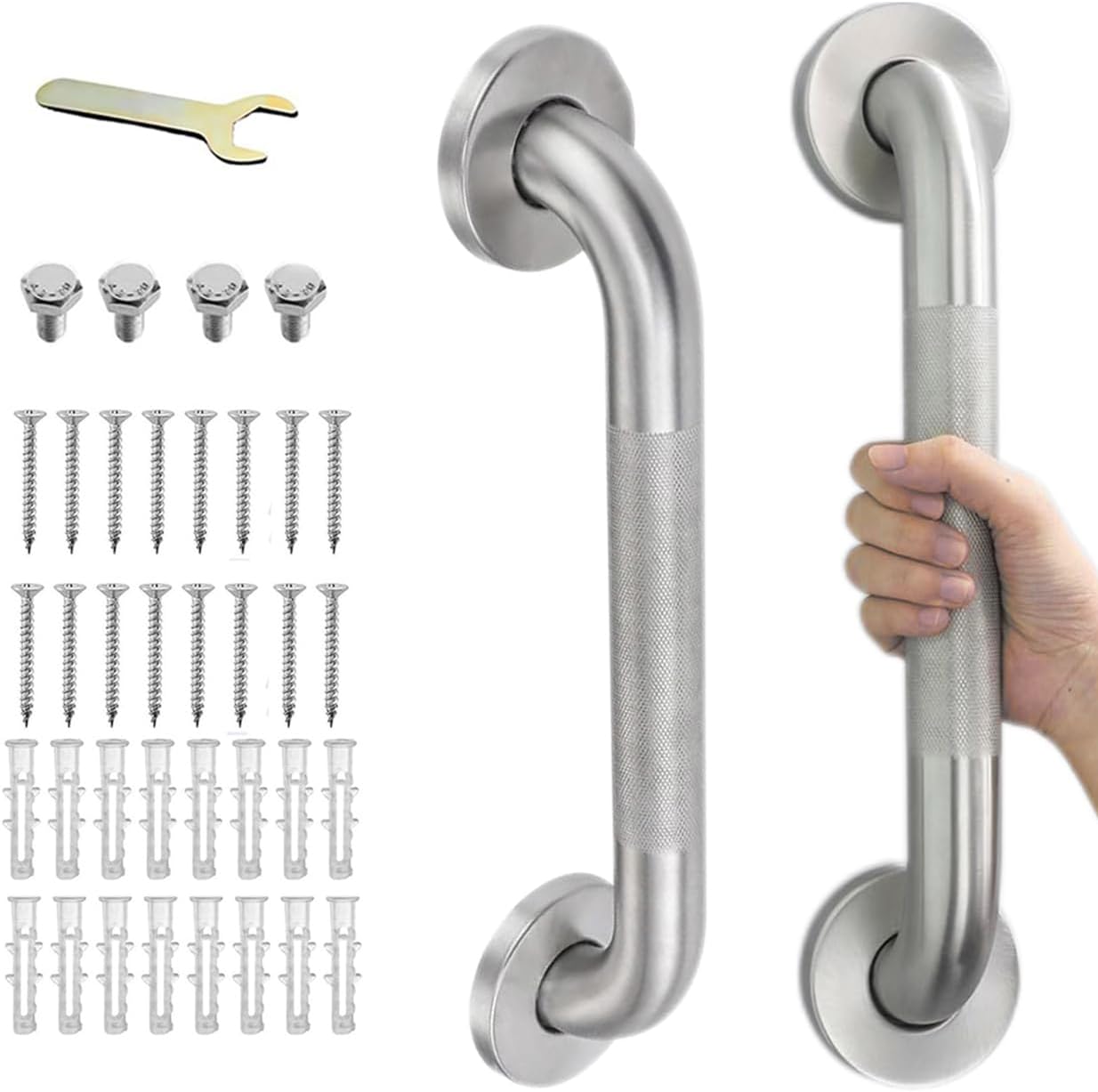 Barras agarre ducha 12pulg ADA acero inox níquel cepillado set 2