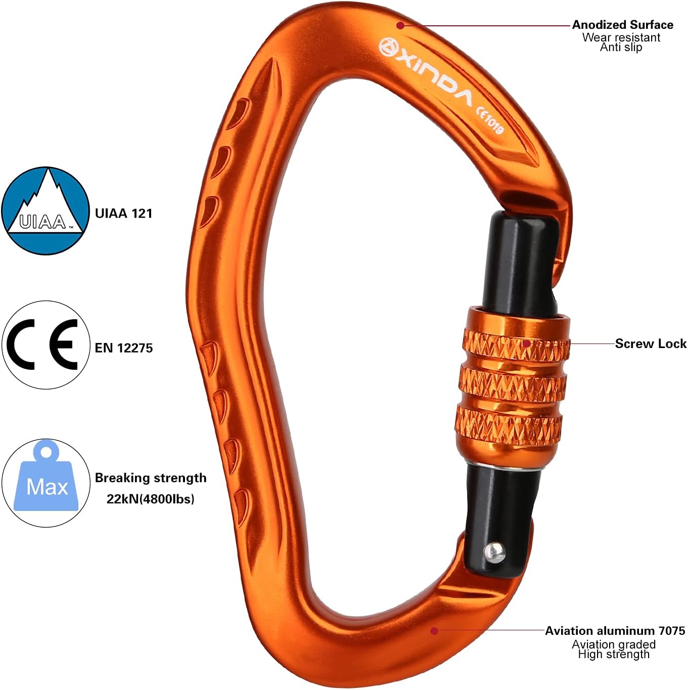 Mosquetón D aluminio CE UIAA para escalada rappel