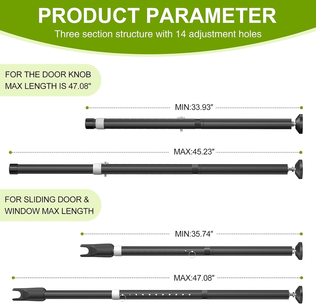 Barra seguridad puerta corrediza de vidrio negro 1 pack