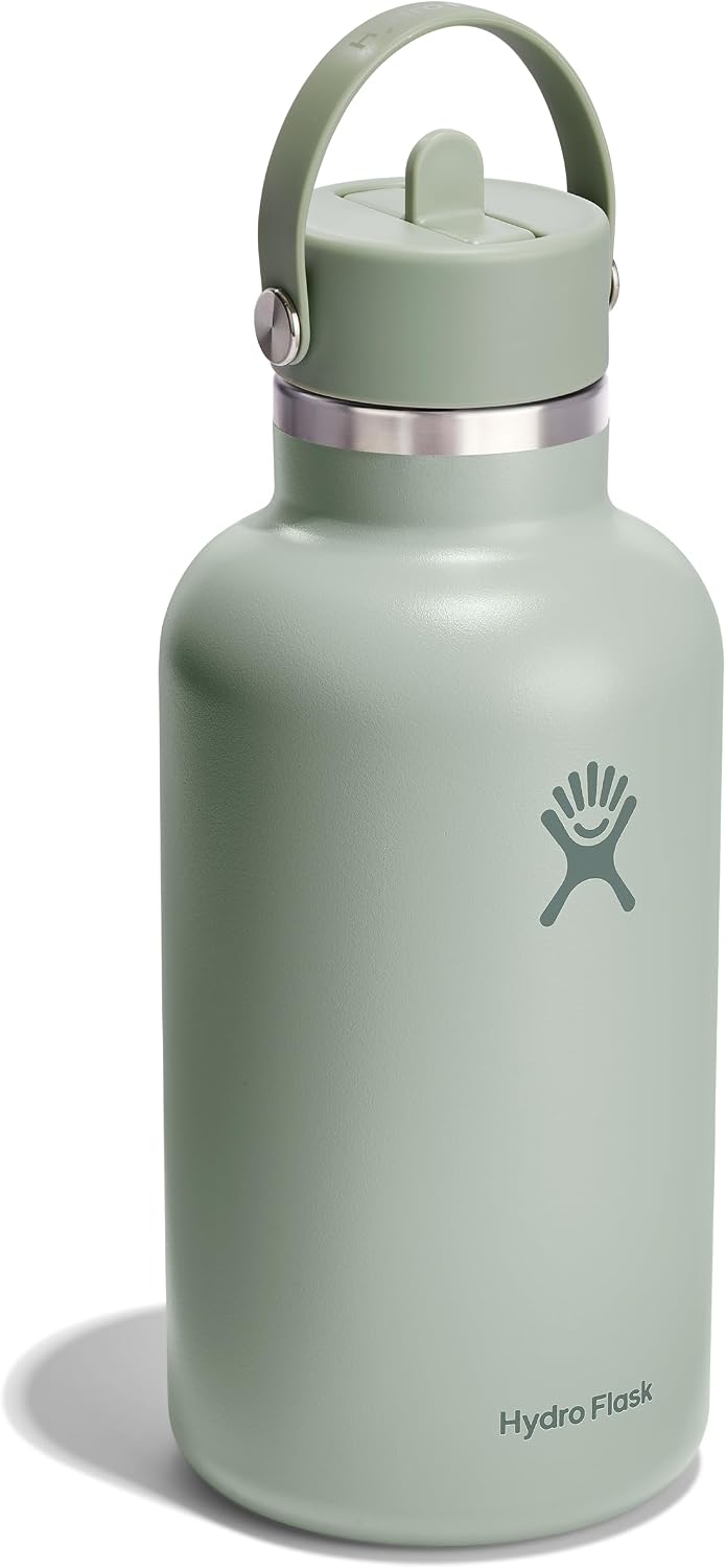 Botella agua acero inox aislado tapa pajita 64oz tono agave