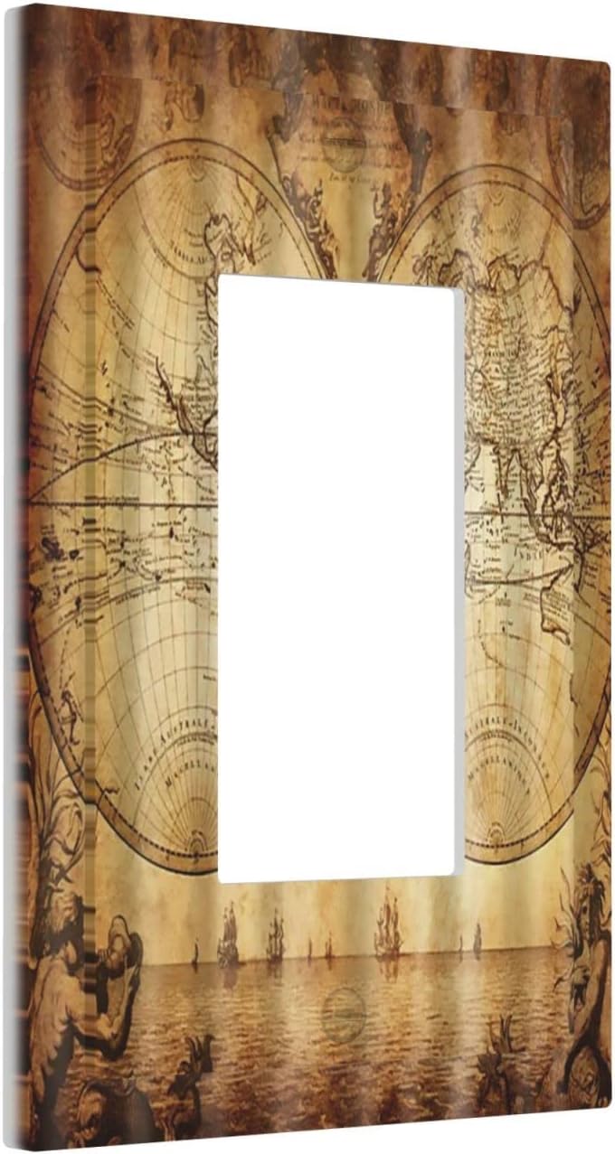 Placa pared GFCI diseño mapa mundo marrón vintage