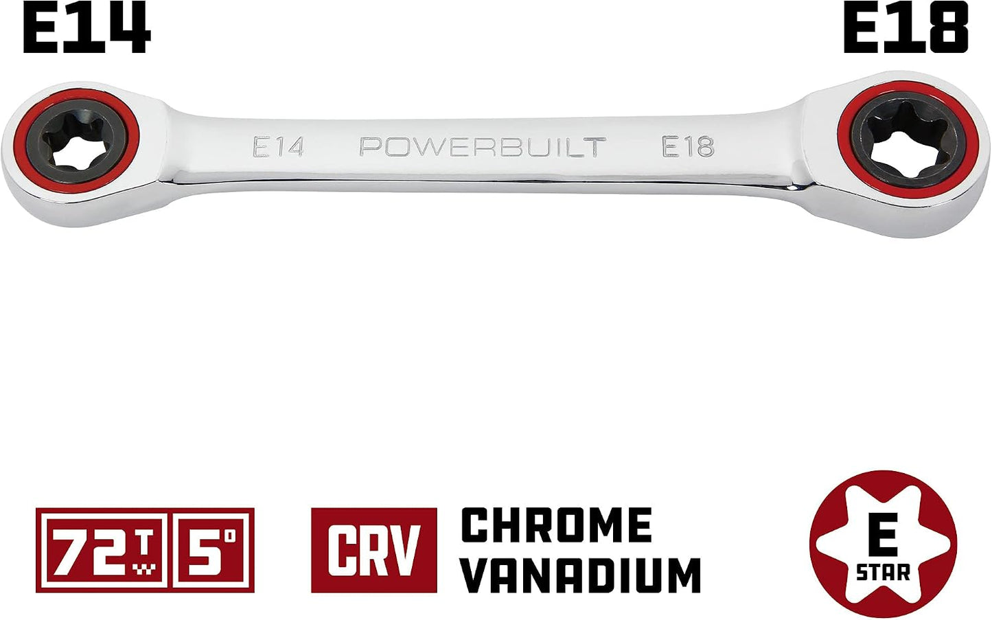 Llave E-Star doble extremo caja trinquete E14/E18 plata
