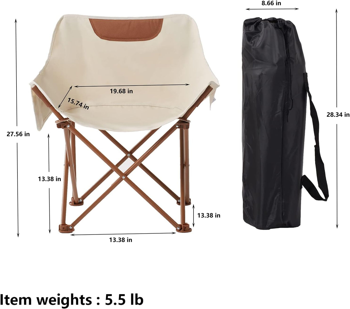Silla camping plegable con bolsa y bolsillo caqui